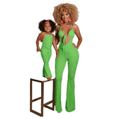 Tenue mère fille rayée vert